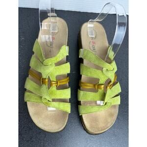 HAFLINGER Strappy Sandals Slides Green Suede Copper Cork Foot bed EU 42 US 11